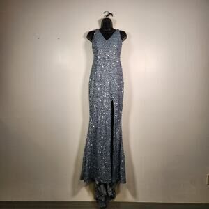 MISS ORD Sequins Mermaid Gown CARTA Womens M Dusty Blue Grey Prom Event Cocktail